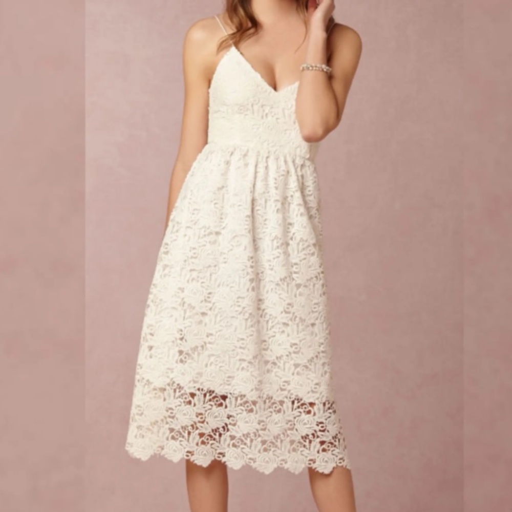 SAYLOR White Ivory Lace Silk Midi Dress